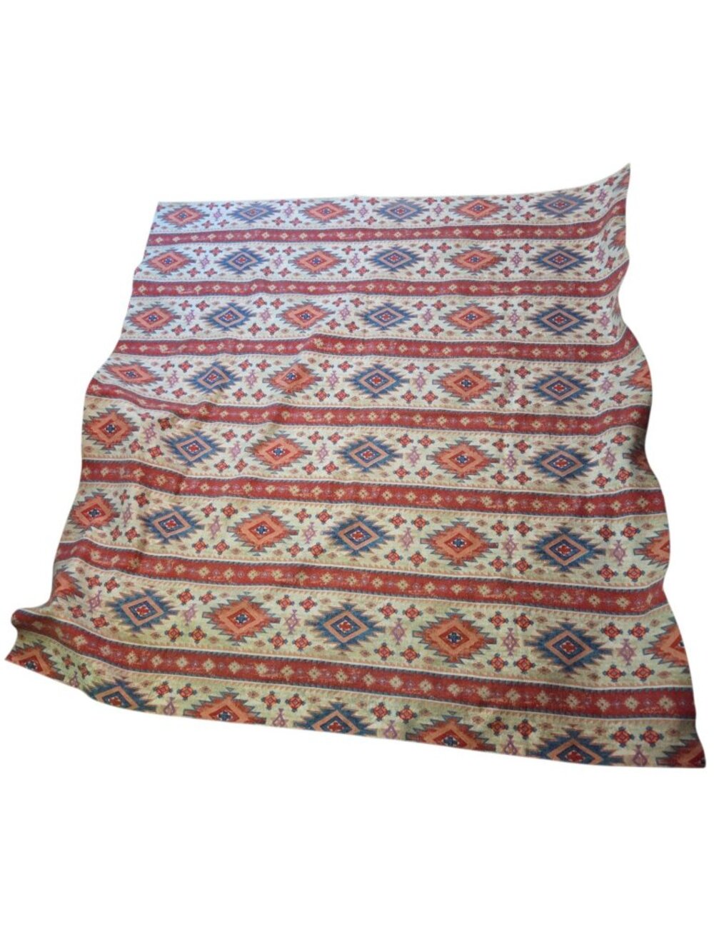 Vintage Southwestern Camp Blanket Red Blue ZigZag Geometric 84"x78" Western
